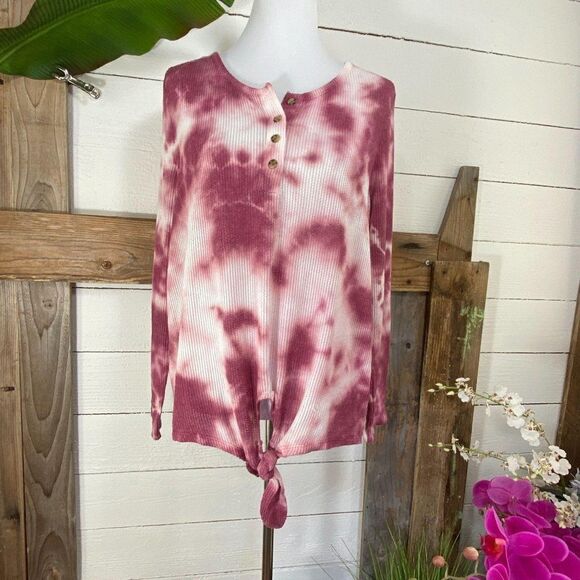 C & C California Pink White Waffle Knit L Tee NWT - Picture 1 of 10